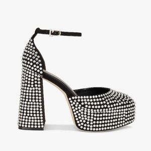 Larroude Ari Crystal Embellished Suede Platform Pumps
